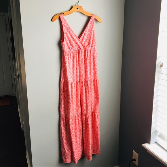 Coral and White Sleeveless Maxi Dress - Picture 2 of 5